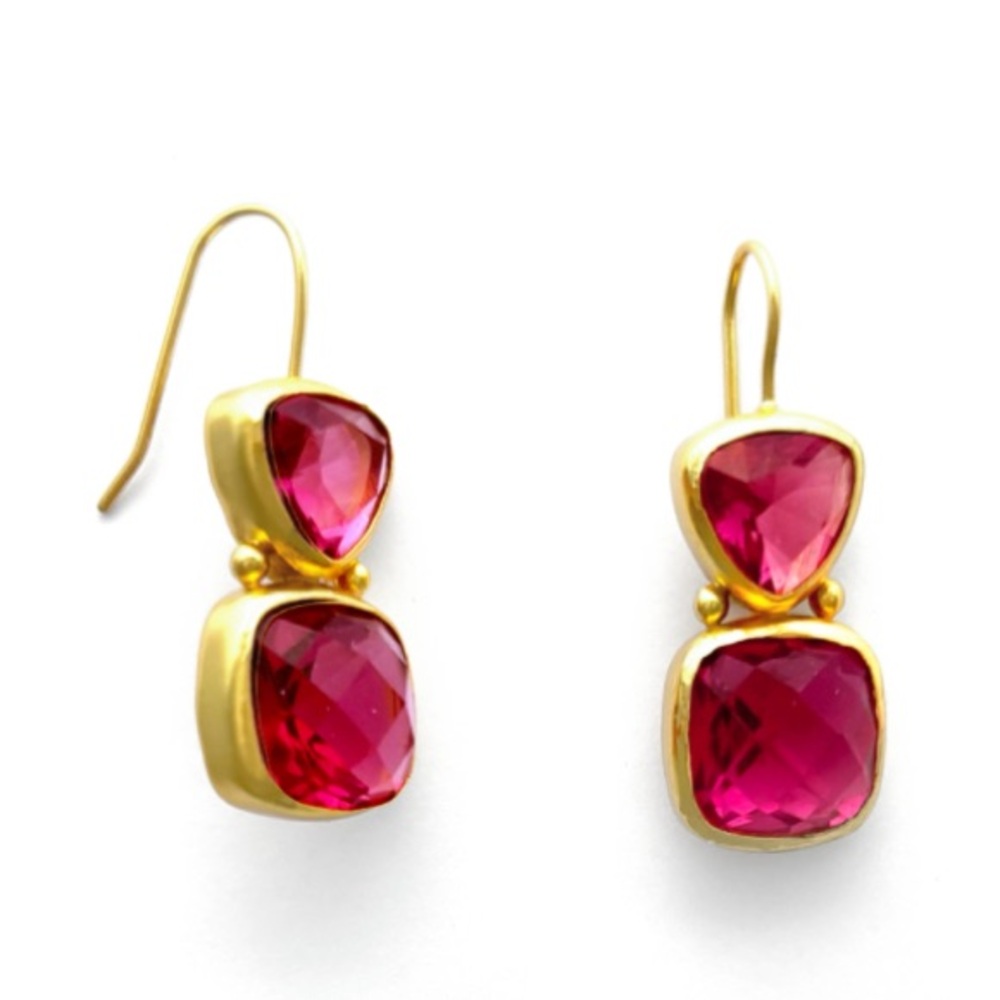 JULIE VOS• Aquitaine Double Drop Trillion Faceted Clear Raspberry Pink Earrings - Picture 5 of 5